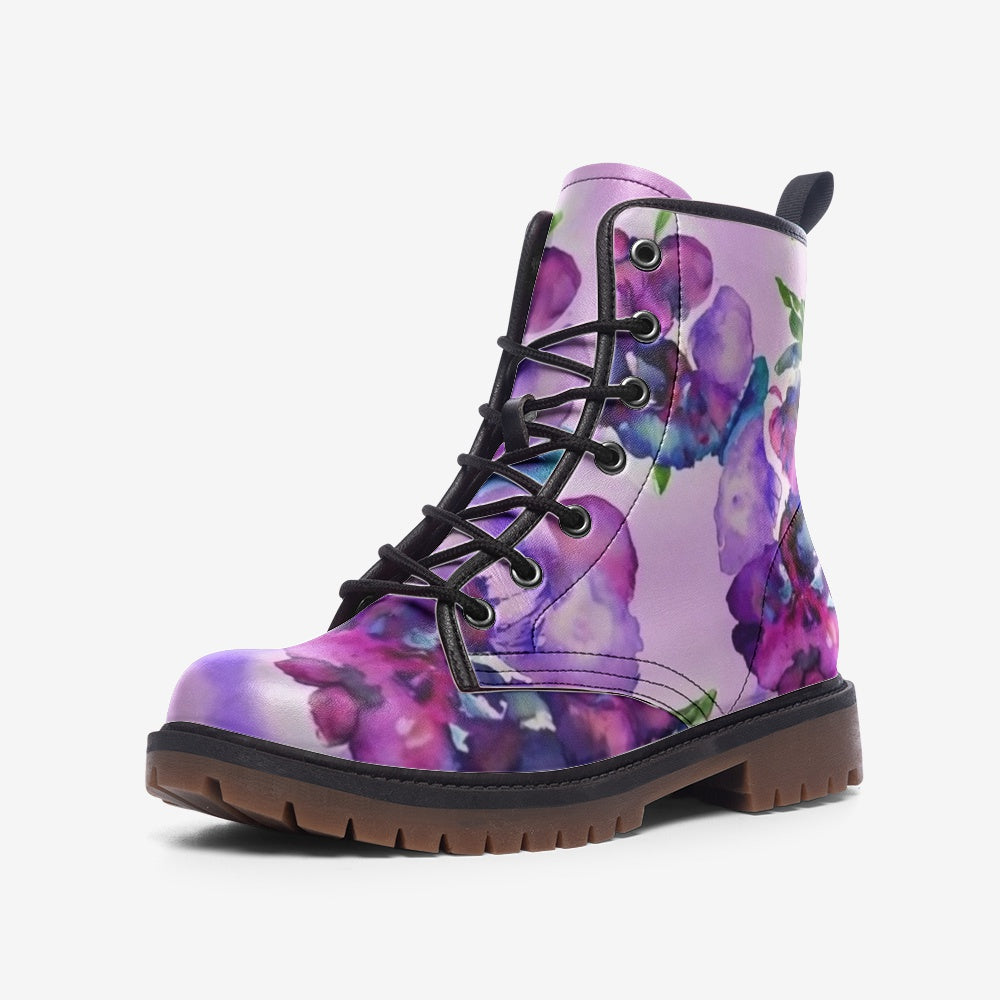 Purple Floral Combat Boots – Vegan Artistic Style