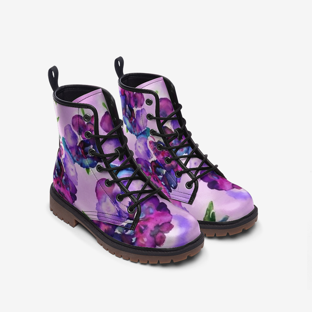 Purple Floral Combat Boots – Vegan Artistic Style