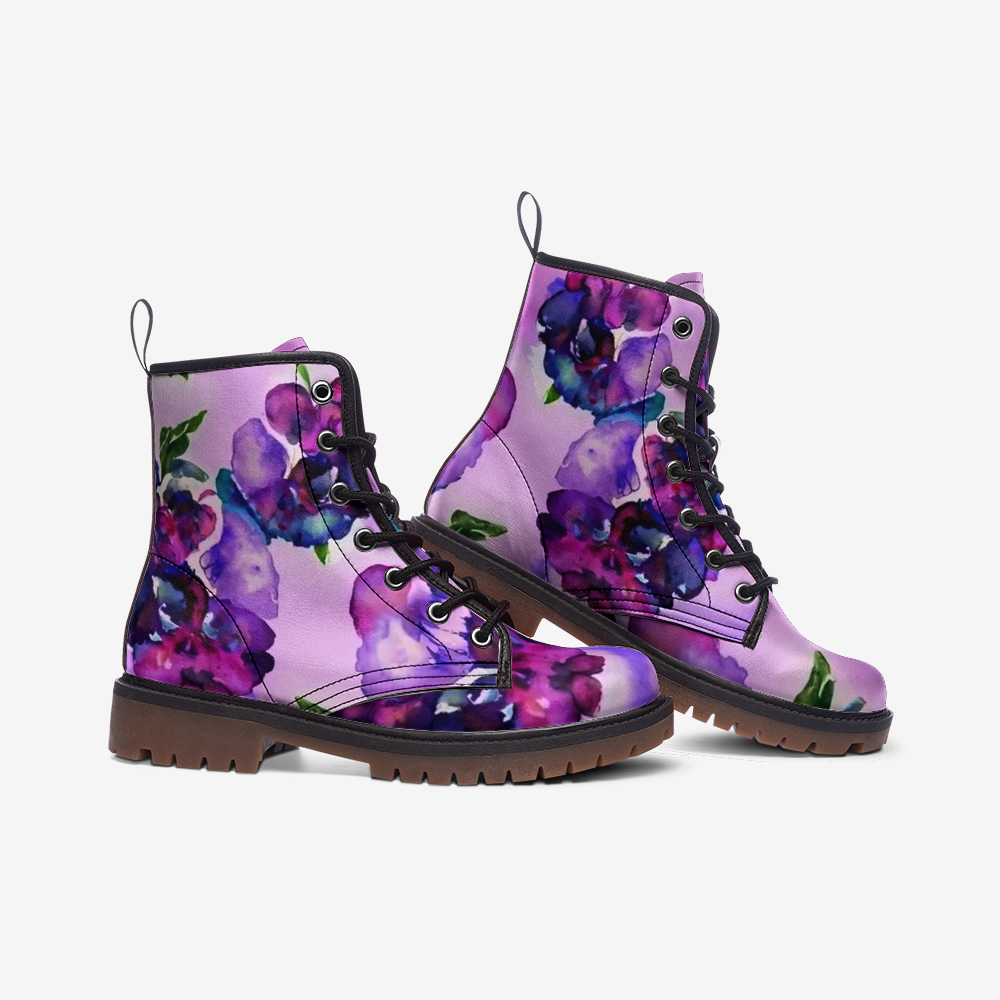 Purple Floral Combat Boots – Vegan Artistic Style