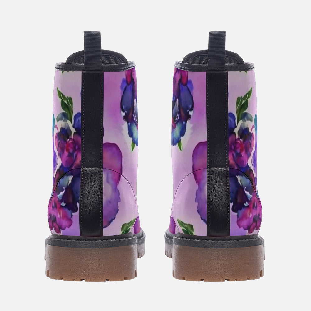 Purple Floral Combat Boots – Vegan Artistic Style