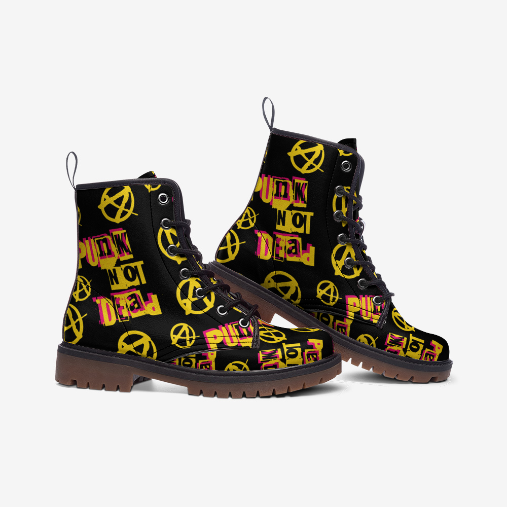 Punk Not Dead" Vegan Combat Boots – Unleash Your Inner Rebel