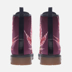 Faux Leather Combat Boots – Printed with pink weed leaf.