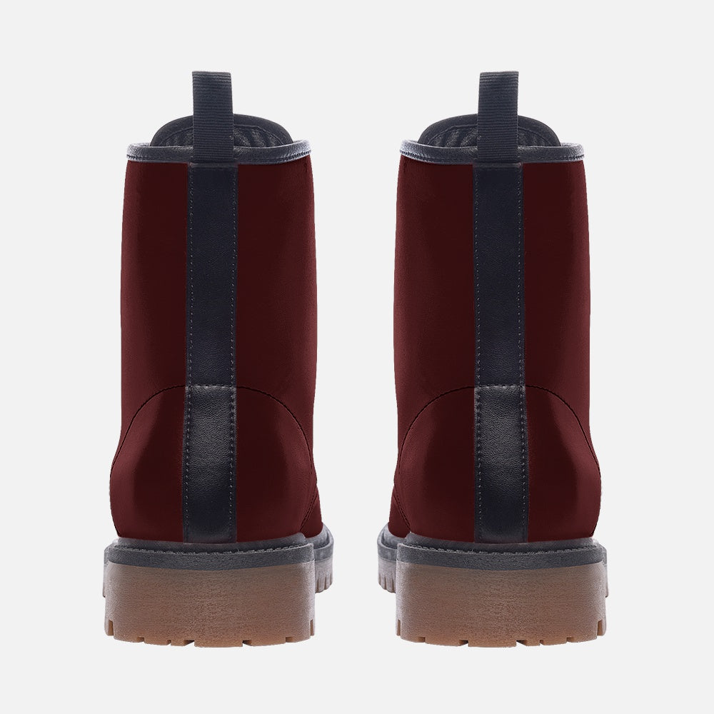 Faux Leather Combat Boots in maroon – Unisex and durable.