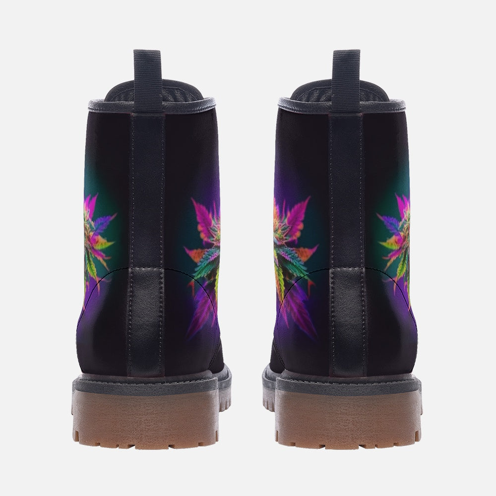 Faux Leather Combat Boots – bright weed design in multicolor