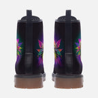 Faux Leather Combat Boots – bright weed design in multicolor