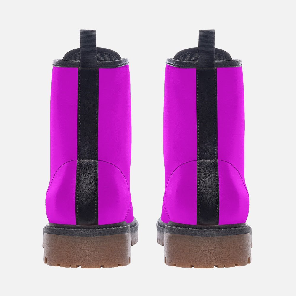 Faux Leather Combat Boots – Unisex purple statement shoes.