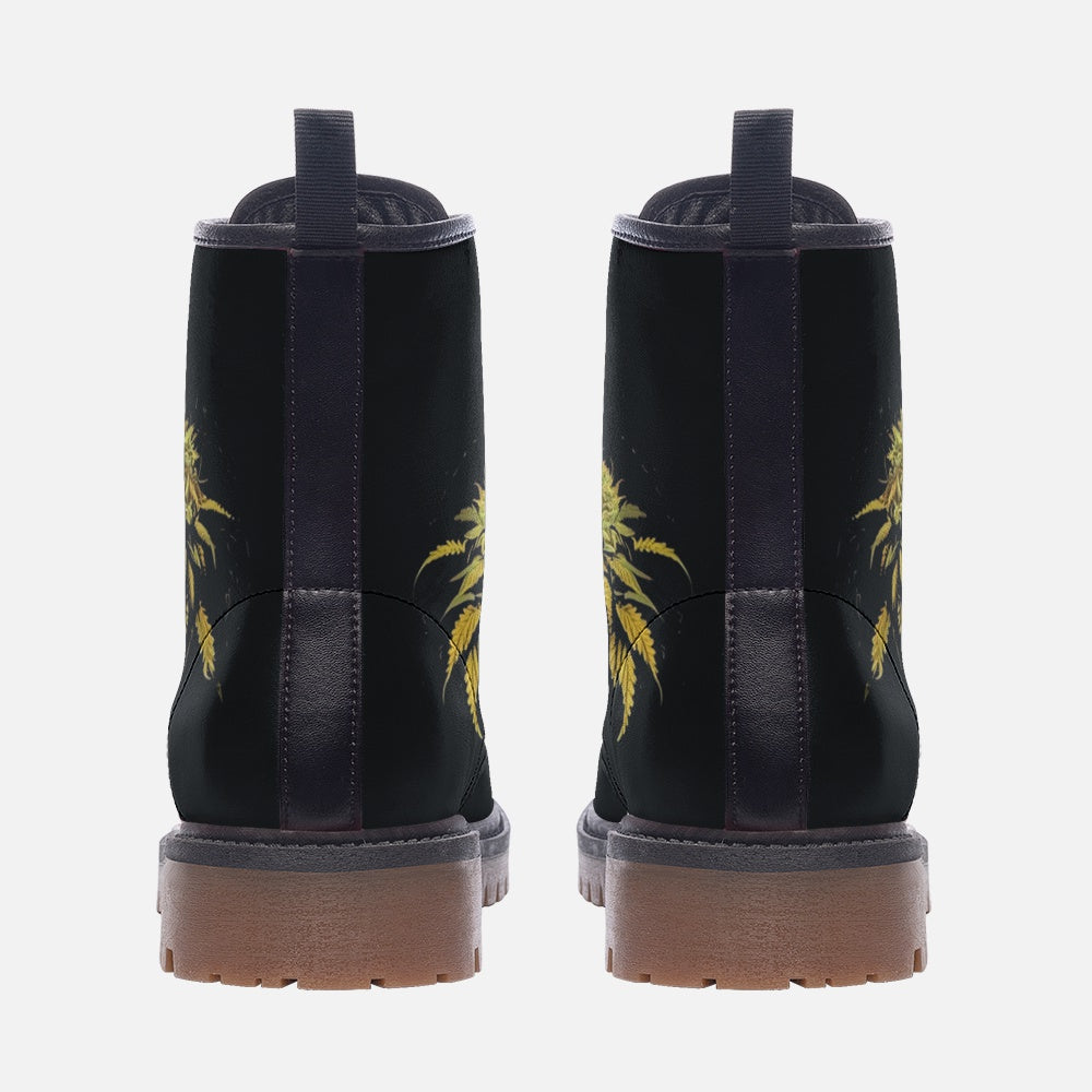 Faux Leather Combat Boots – Eco-conscious plant motif