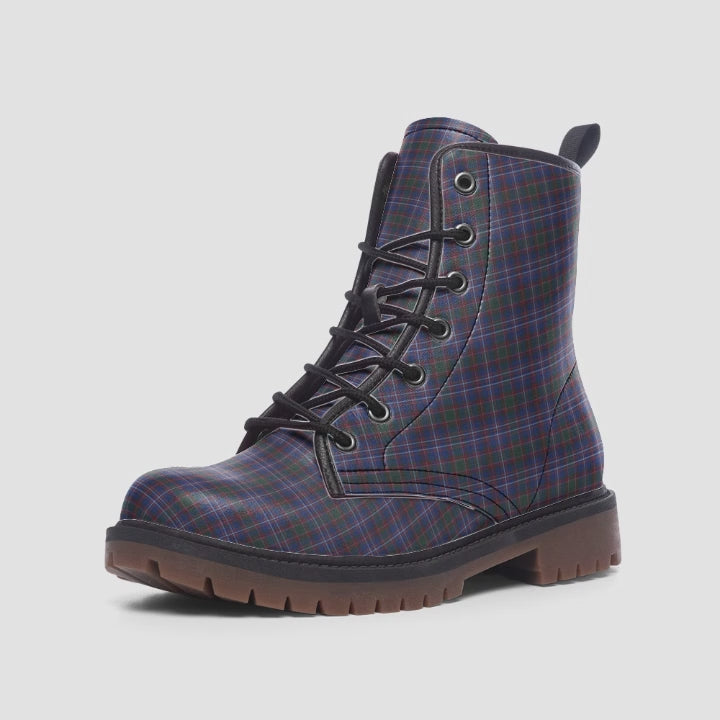 Blue Plaid Vegan Combat Boots – Stylish, Durable, and Eco-Friendly