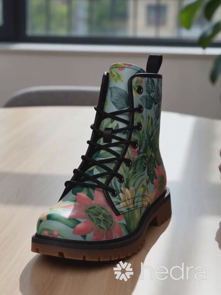 Botanical Floral Combat Boots – Vegan Nature Style