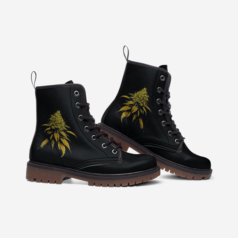 Vegan Leather Combat Boots with weed design for men & women.