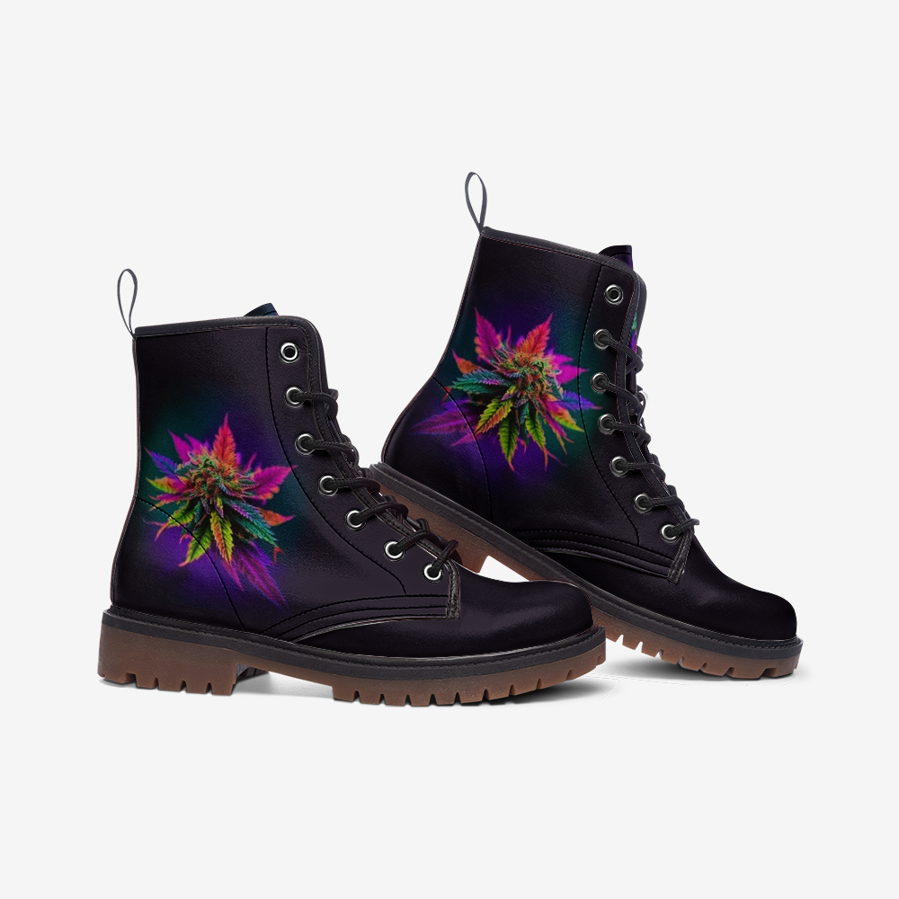 Psy-style Vegan Leather Combat Boots – festival-ready and unisex