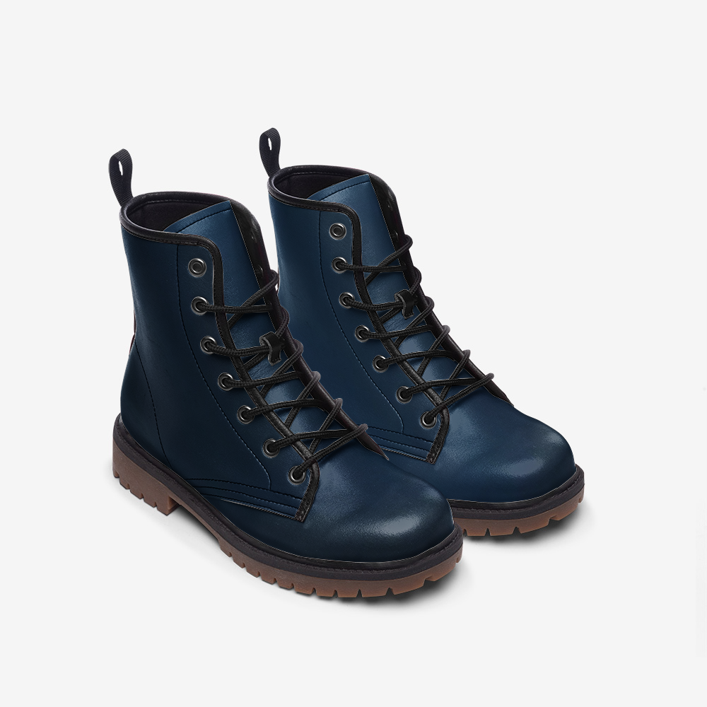 Vegan Leather Combat Boots – Strength and style in a refined navy finish