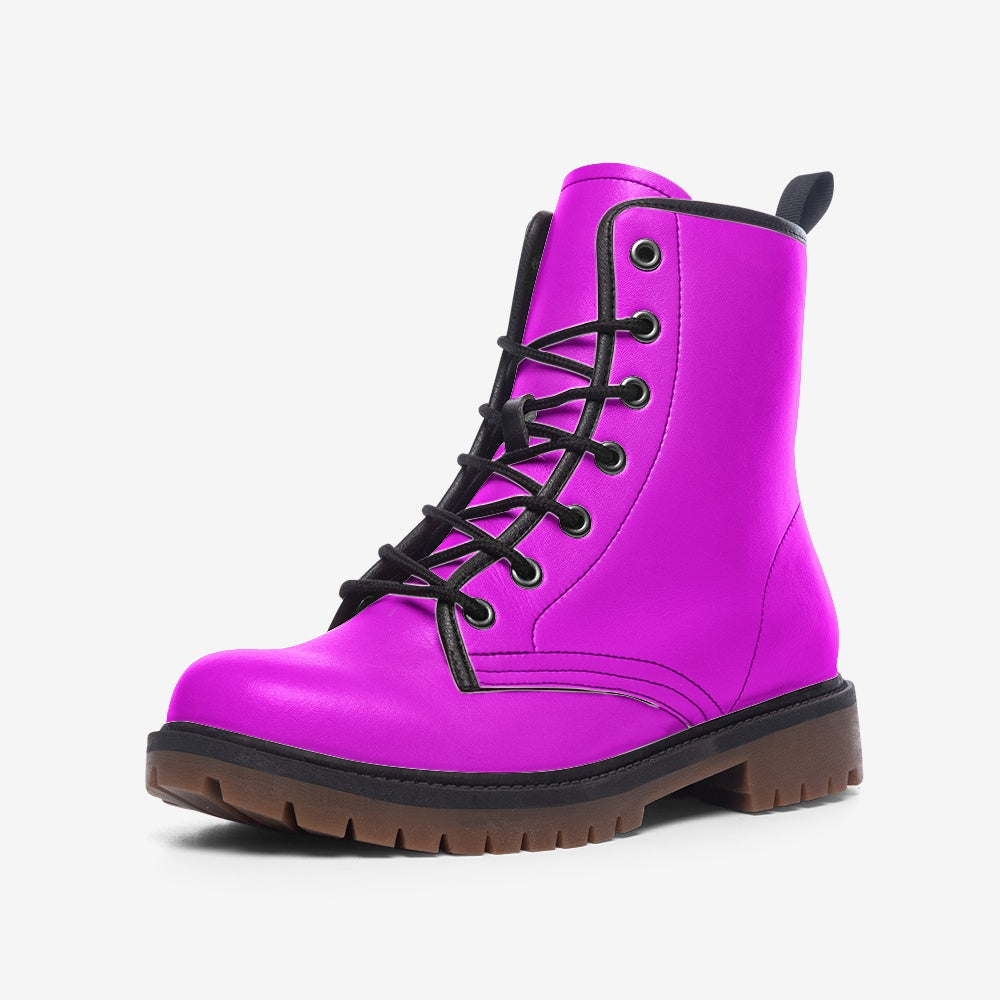 Step into bold style with Unikiff’s vibrant purple Vegan Combat Boots. 100% vegan leather, eco-friendly, durable, and fashionable. Order now for a sustainable future!